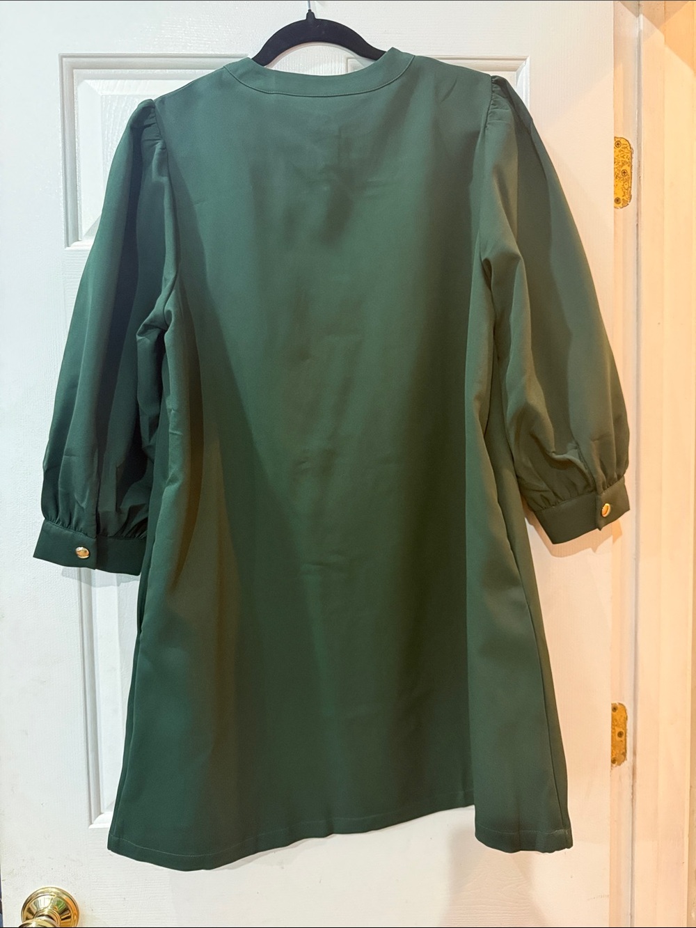 Forest Green Button-Front Puff Sleeve Dress - Picture 2 of 2